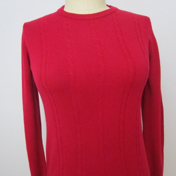Red 1970s CASHMERE Turtleneck Pullover Knit Sweater USA Cable - Picture 1 of 9